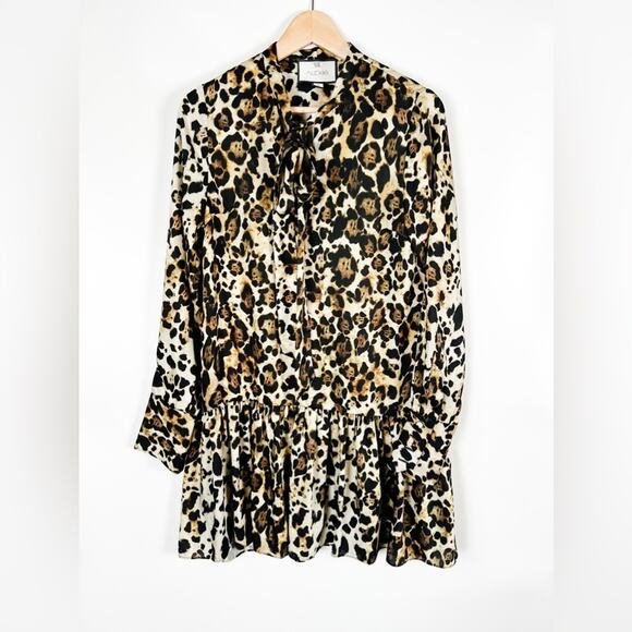 Alexis Lydia Dress sz M Medium 8 10 Long Sleeved Collared Mini Leopard Bow $433 - Picture 3 of 5